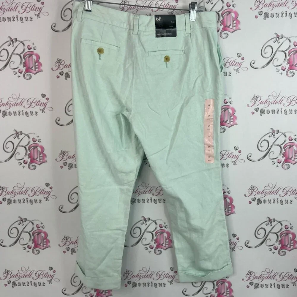Banana Republic pants pastel mint blue Light Green Linen Trousers capri
